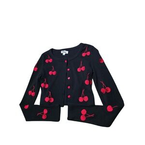 Red Berry Black Cherry Embroidered‎ Cardigan Sweater Women's Small
